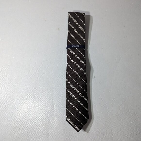 NEW- Mens Roundtree & Yorke Trademark Slim Neck Tie Cotton Brown Striped MSRP$40 - Picture 1 of 4